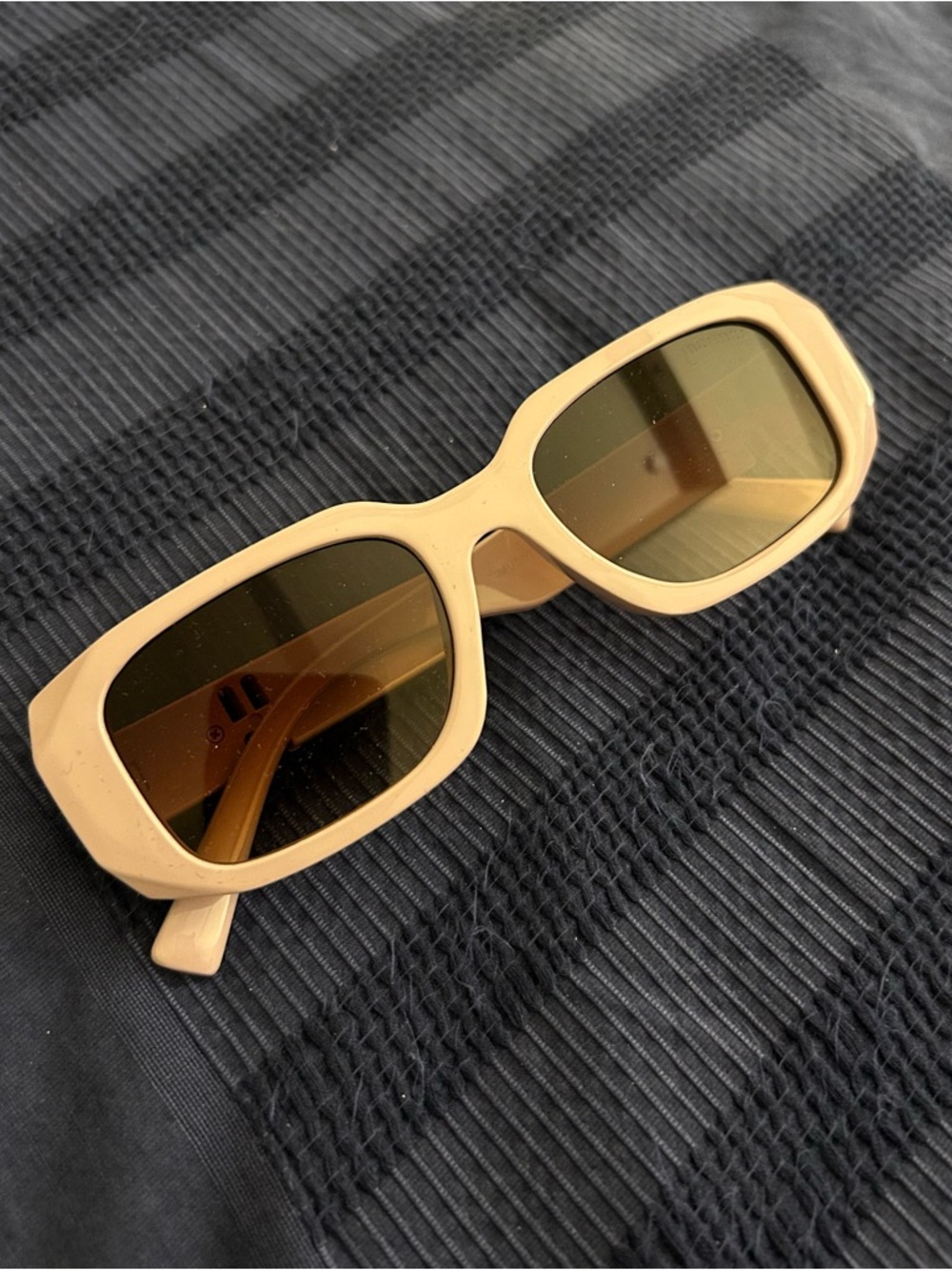Miu Miu Beige Rectangular Sunglasses with Brown Tinted Lenses